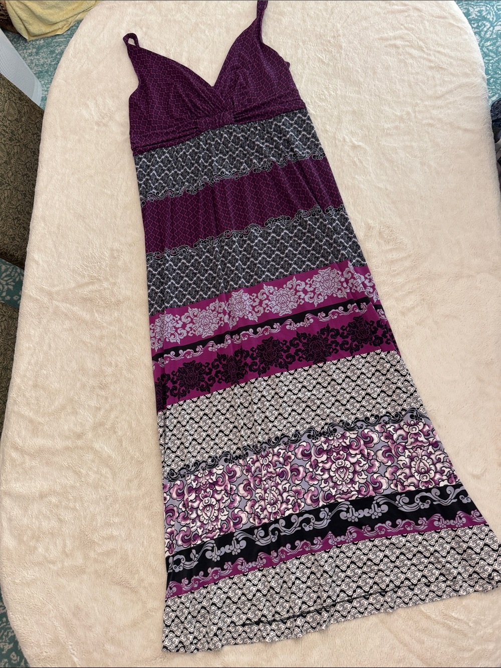 Sleeveless Purple & Black Patterned Maxi Dress